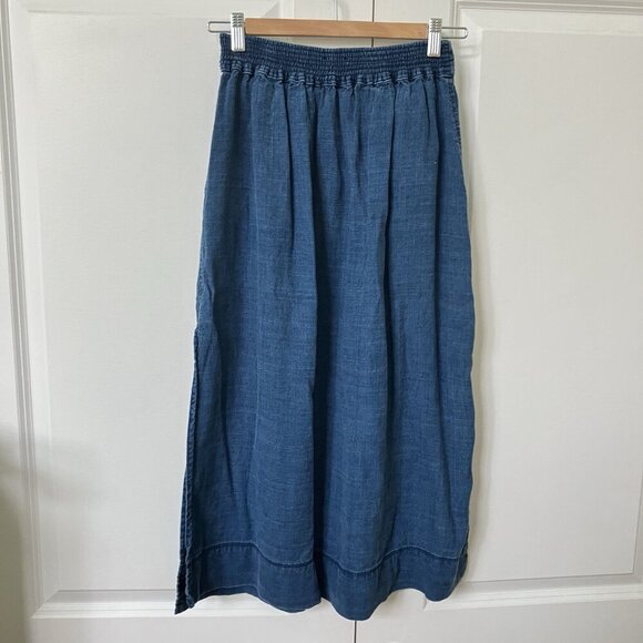 Wilfred Gabrielle Skirt Womens Linen Chambray Midi Western High Slit Denim - Picture 3 of 10